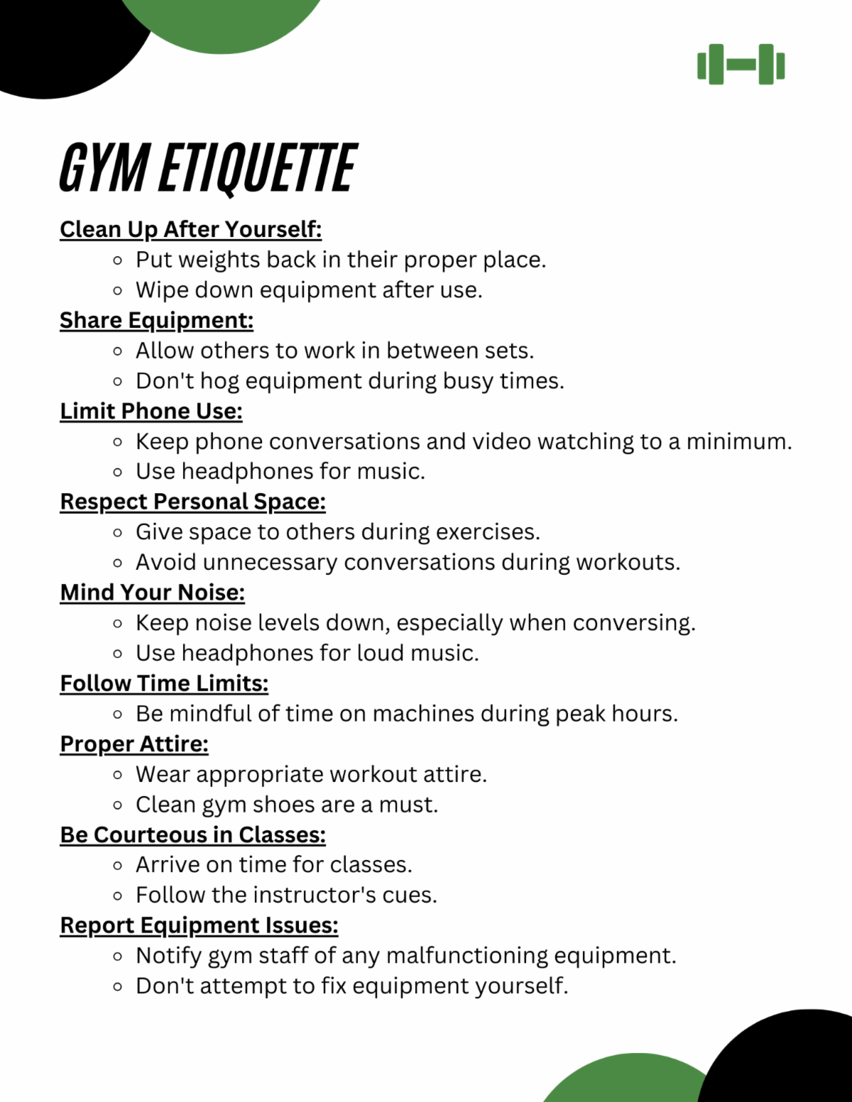 Gym étiquette