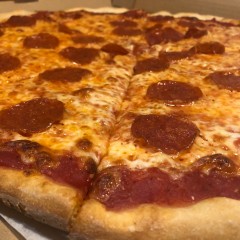 Closeup of delicious pepperoni pizza.