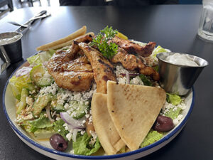 Plate of greek food.