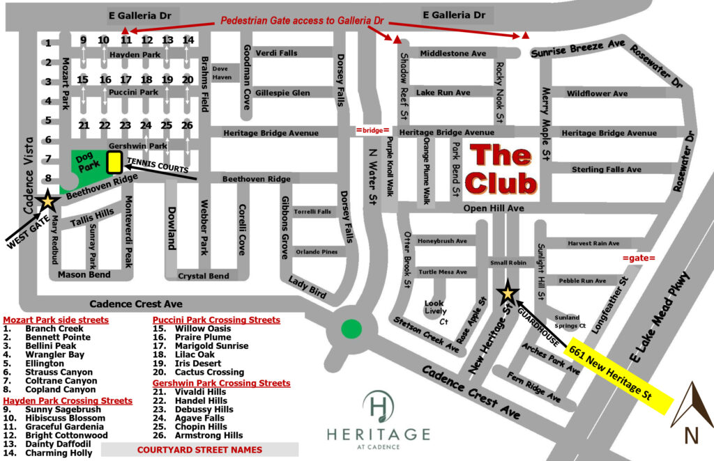 Map of Heritage at cadence street names